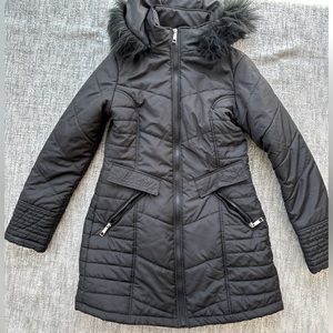 Black Puffer Jacket Coat Long Quilted Size Medium